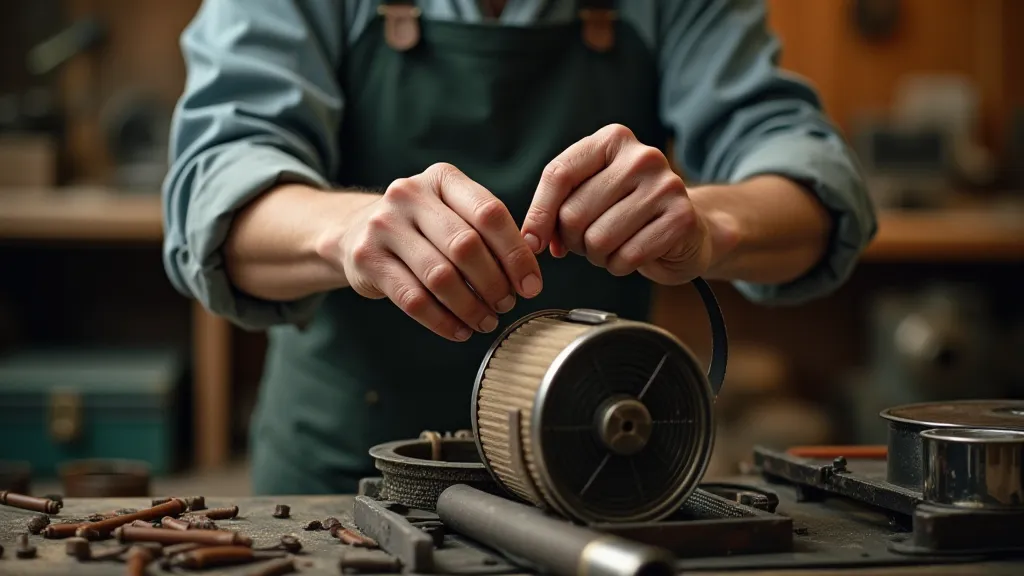 Craftsman winding a typewriter ribbon