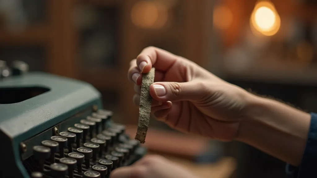 Hand holding a vintage typewriter ribbon