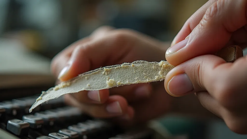 Hands holding a faded typewriter ribbon