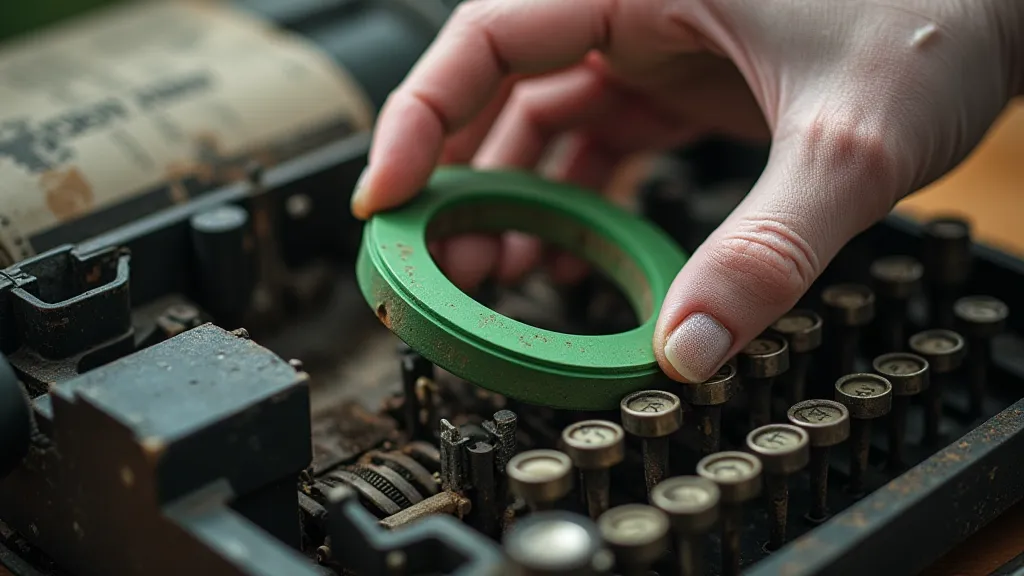 Restorer inspecting a vintage typewriter ribbon