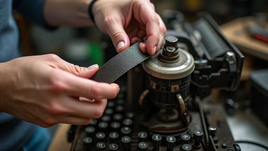 A restorer carefully unspooling an antique typewriter ribbon