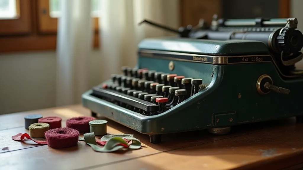 Still life with a vintage typewriter and ribbons