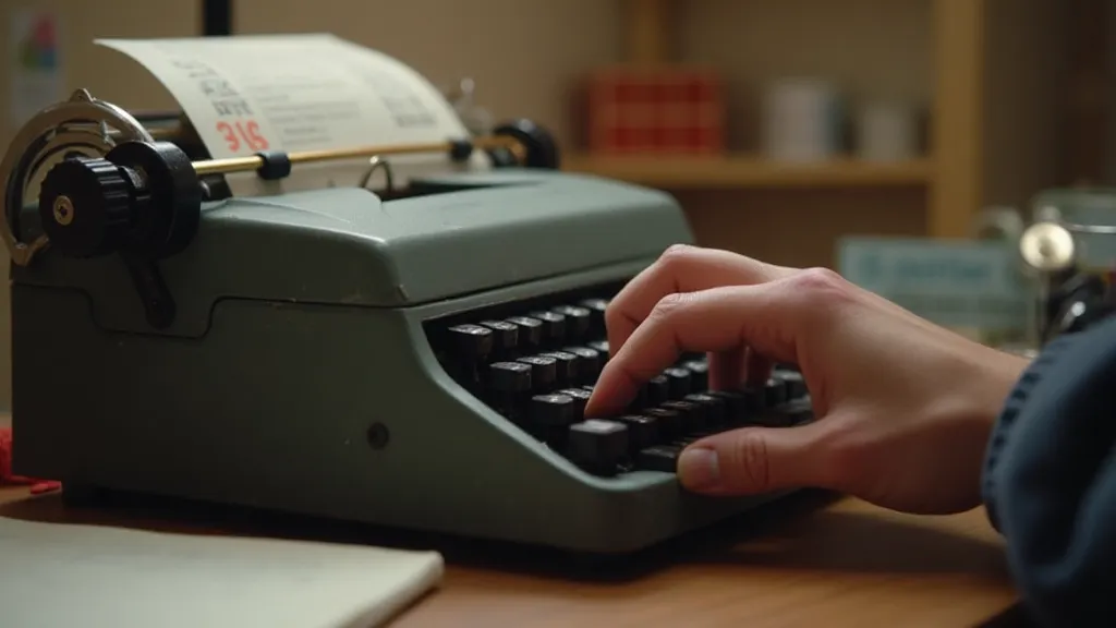 Writer using typewriter with red ribbon